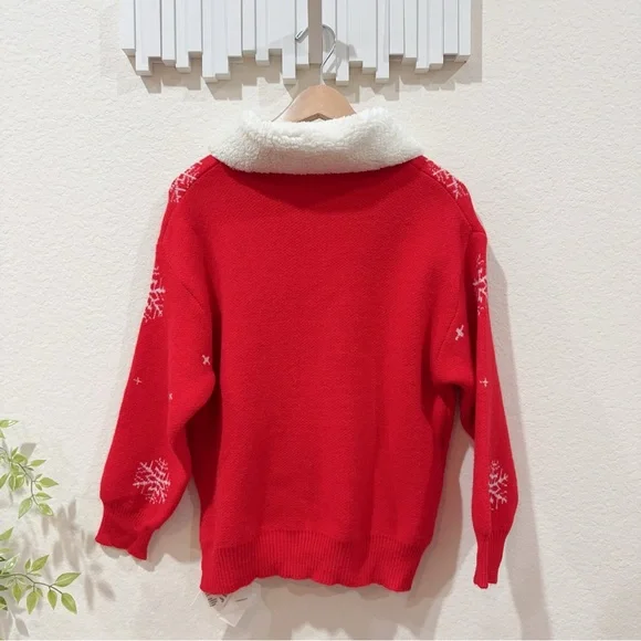 J.ING Jing Red Pullover Oversize Christmas Sweater w/ White Collar One Size NWT - Picture 10 of 10